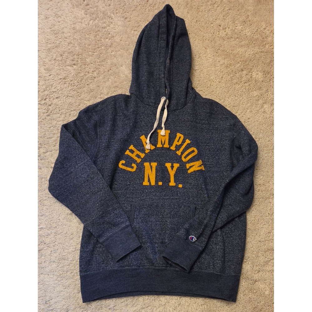 Champion N.Y. Hooded Sweatshirt Mens Size‎ XL Blue Spell Out